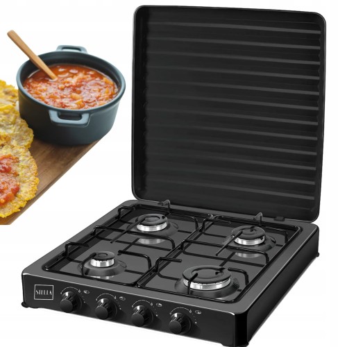 Kuchenka gazowa czteropalnikowa przenośna emalia czarna