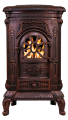 PIec wolnostojący kominek AMBRA żeliwo zdobiony miedziany + akcesoria