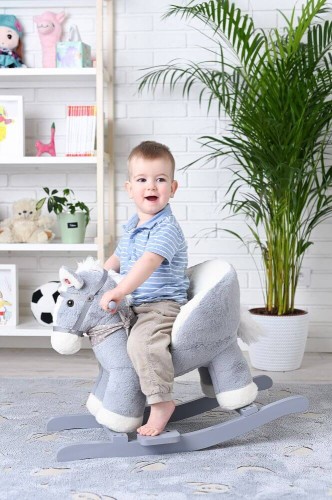 Konik na Biegunach Jeździk z Fotelikiem i Kołami 2w1 szary