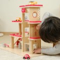 Drewniany Parking Garaż  3 Poziomy z Windą, Myjnią i Helikopterem – Zestaw dla Dzieci