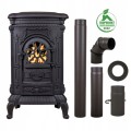 Piec wolnostojący kominek INGRID żeliwo czarny zdobiony + akcesoria
