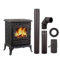 Piec kominek żeliwny na drewno ATENA 8,3 kW zdobiony czarny + akcesoria