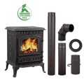 Piec kominek żeliwny na drewno ATENA 8,3 kW zdobiony czarny + akcesoria