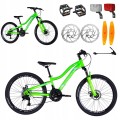 Rower górski MTB 24" dla młodzieży, Hamulce Tarczowe, Amortyzator, Zielony