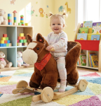 Konik na Biegunach 2w1 z Fotelikiem Pasem i Kołami Interaktywny Brązowy 10m+