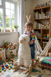 Alpaka na biegunach z kołami  Interaktywna zabawka bujana z melodyjką 3+