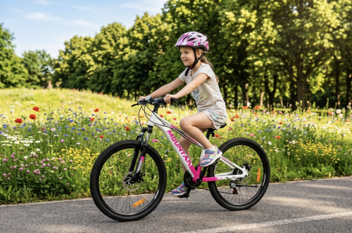 Rower Górski MTB 26 cali Rama 13 cali Hamulce Tarczowe Amortyzator Biało-Różowy (140-155 cm)