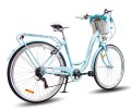 Rower Damski Miejski Catherina  26/28 cali 7 Biegów Shimano Kosz  Wiklinowy błękitny