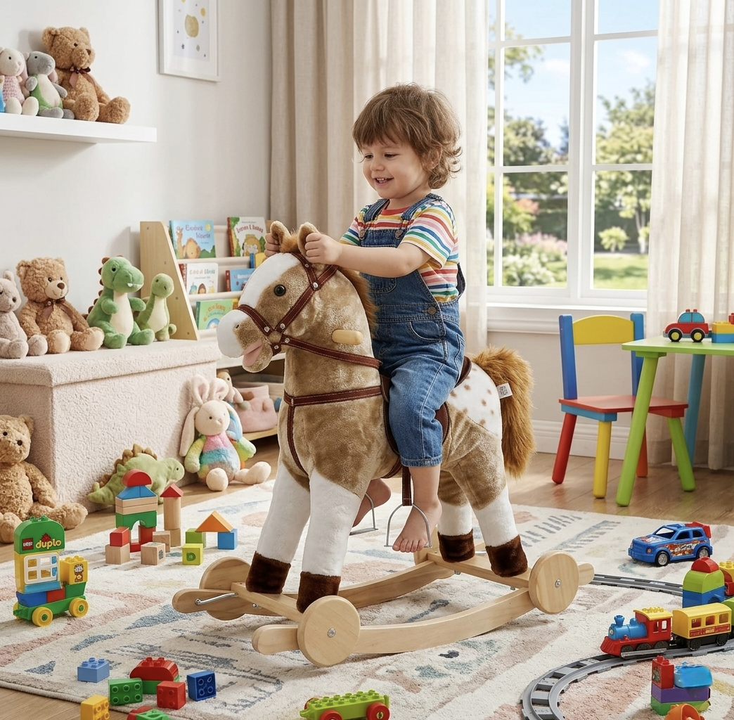 Konik Mustang na biegunach z kołami interaktywny dla dzieci 3+