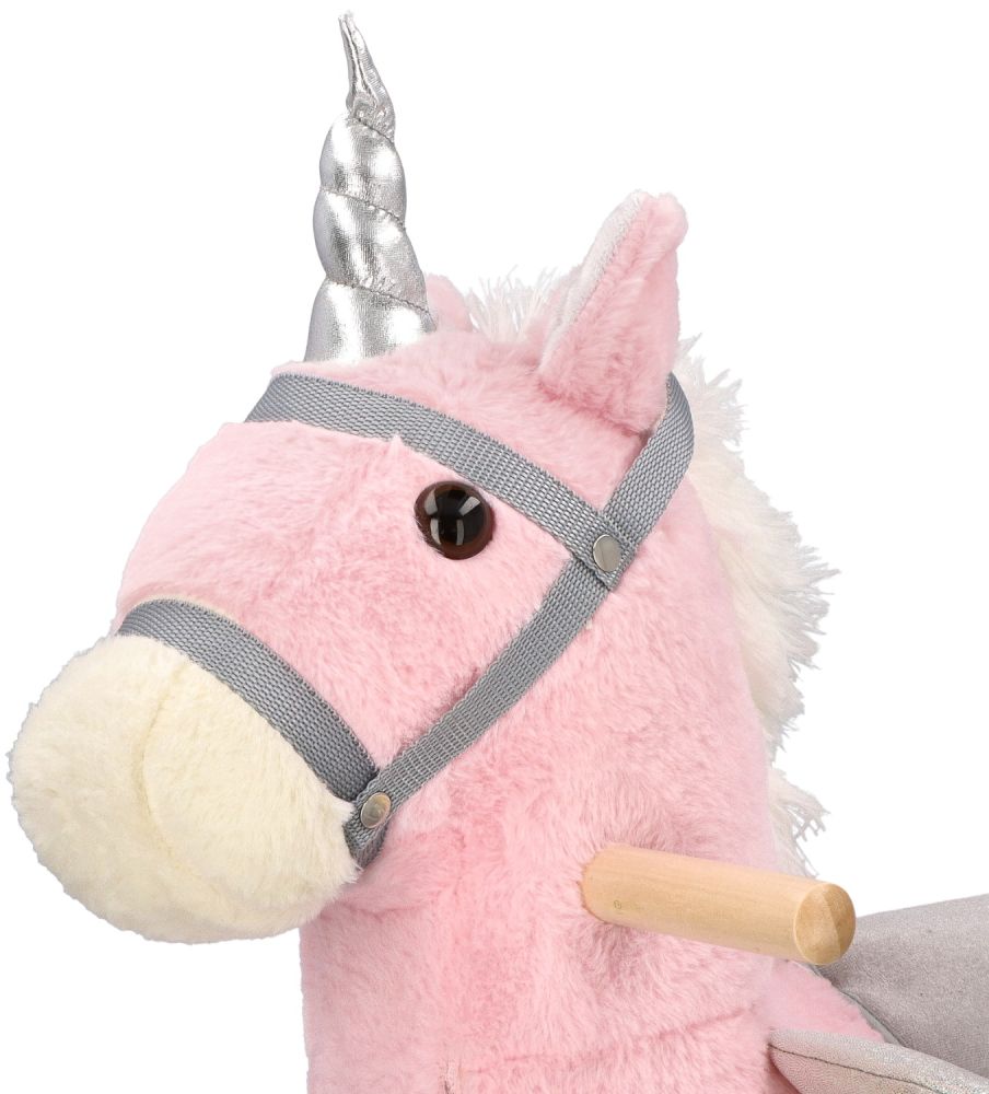 Konik jednorożec na biegunach ze skrzydłami różowy