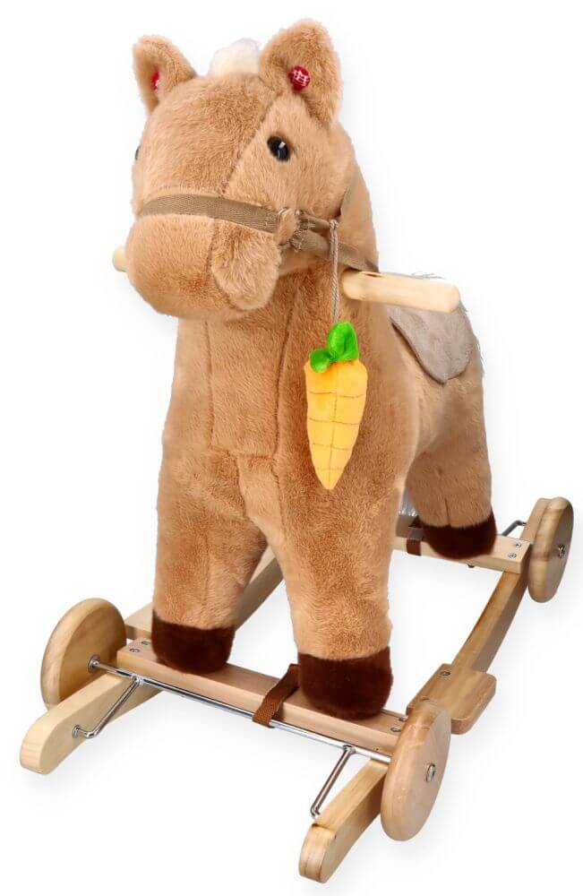 Konik na biegunach 2w1 z dźwiękiem i kółkami – zabawka bujana i jeździk dla dzieci 3+