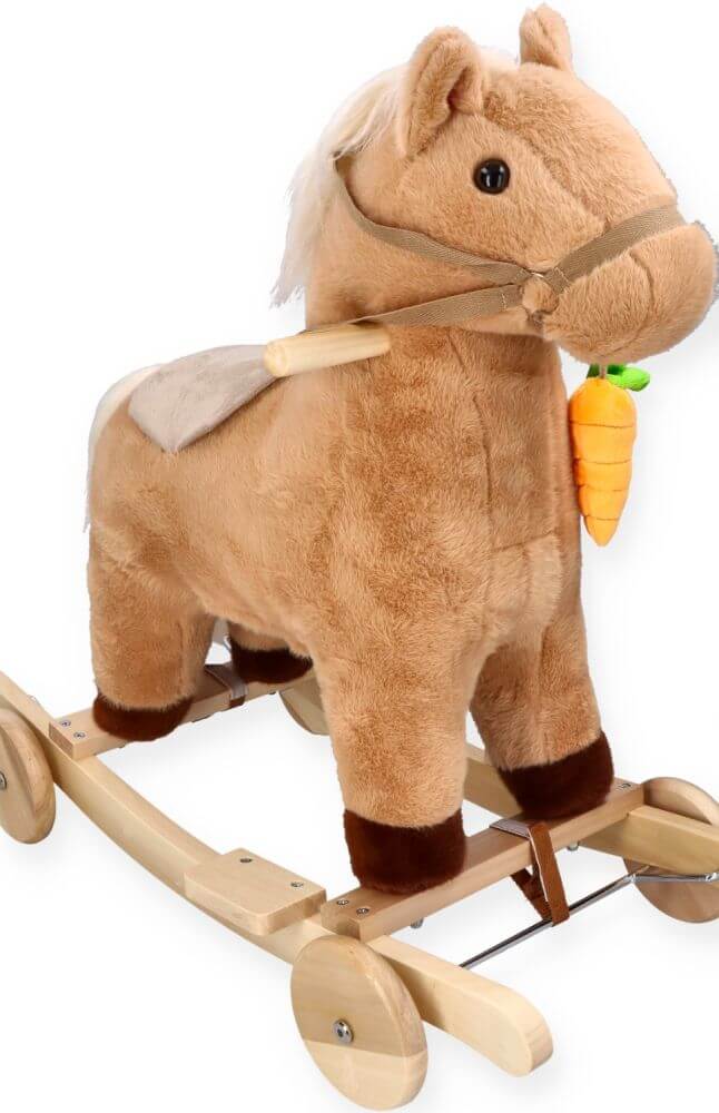 Konik na biegunach 2w1 z dźwiękiem i kółkami – zabawka bujana i jeździk dla dzieci 3+