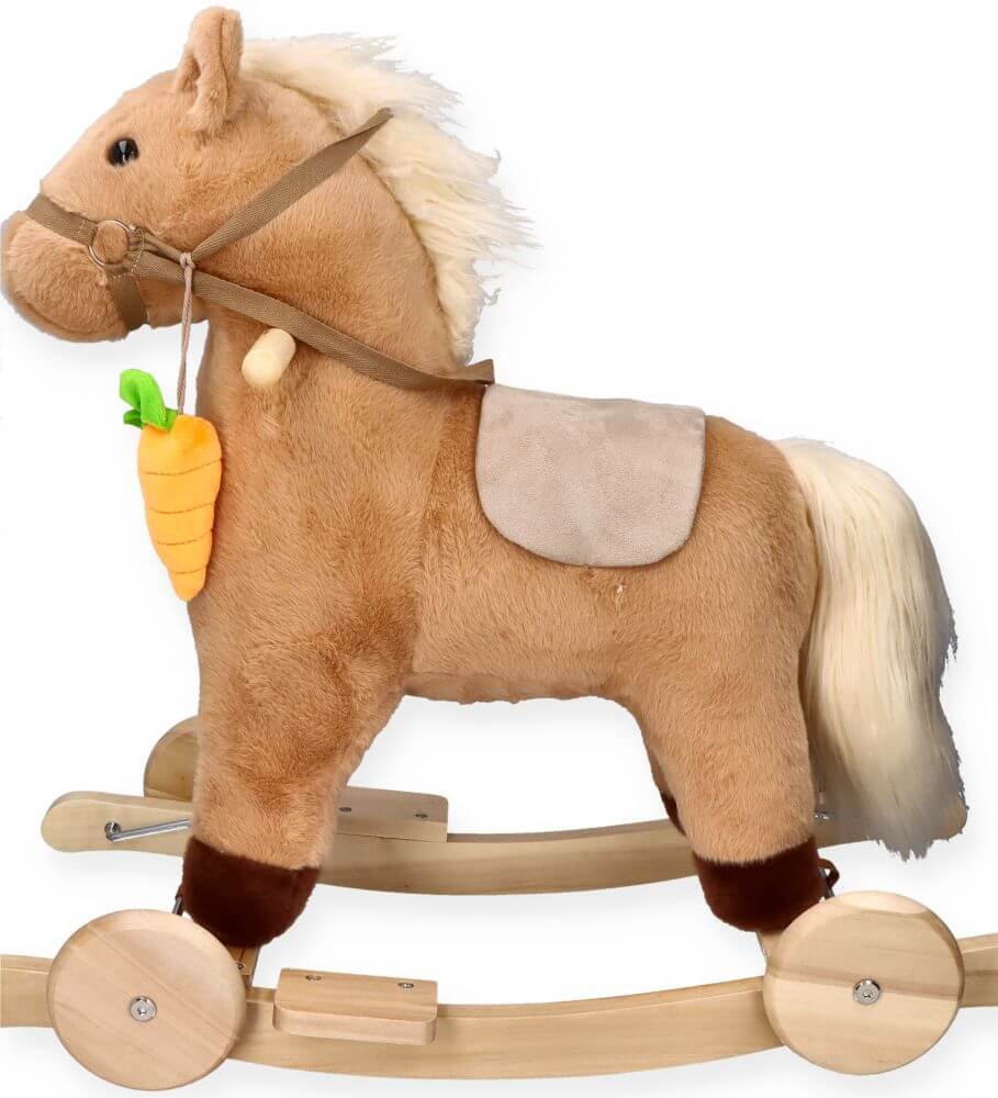 Konik na biegunach 2w1 z dźwiękiem i kółkami – zabawka bujana i jeździk dla dzieci 3+