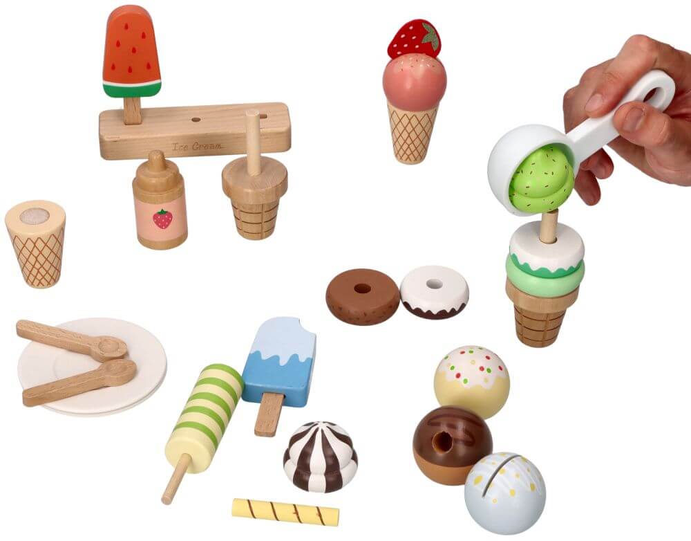 Drewniany zestaw do serwowania lodów 27 el.