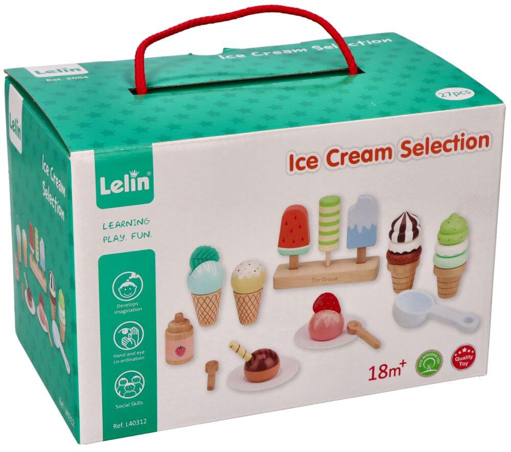 Drewniany zestaw do serwowania lodów 27 el.