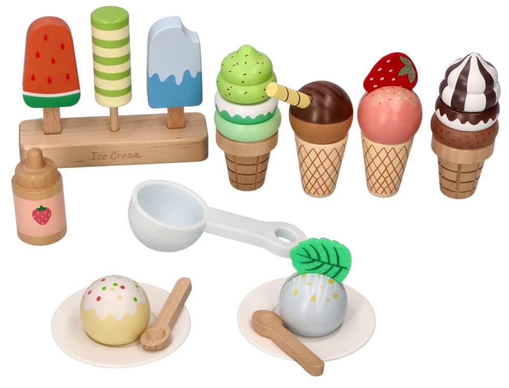 Drewniany zestaw do serwowania lodów 27 el. - kreatywna zabawa dla dzieci