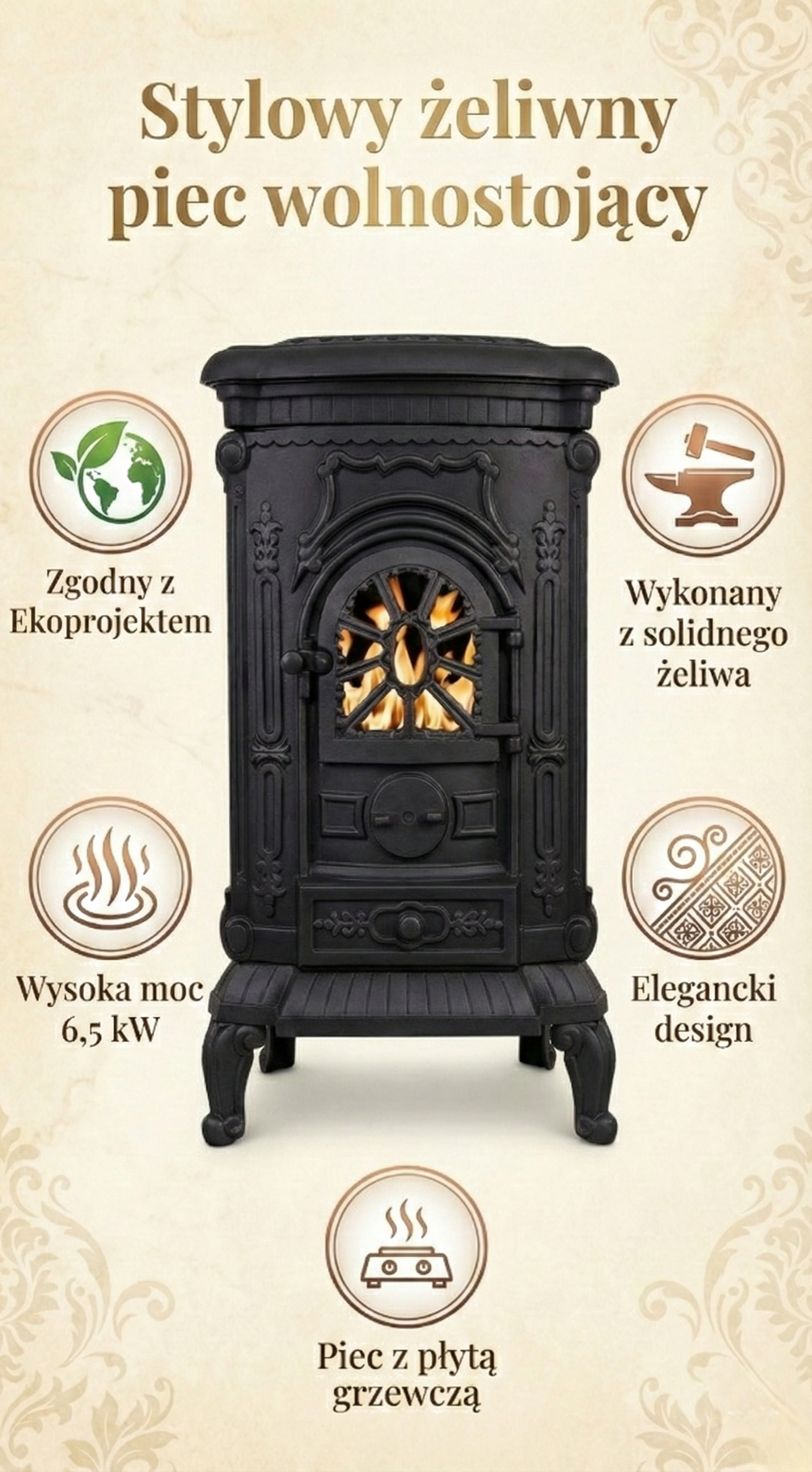 Piec żeliwny INGRID 6,5 kW