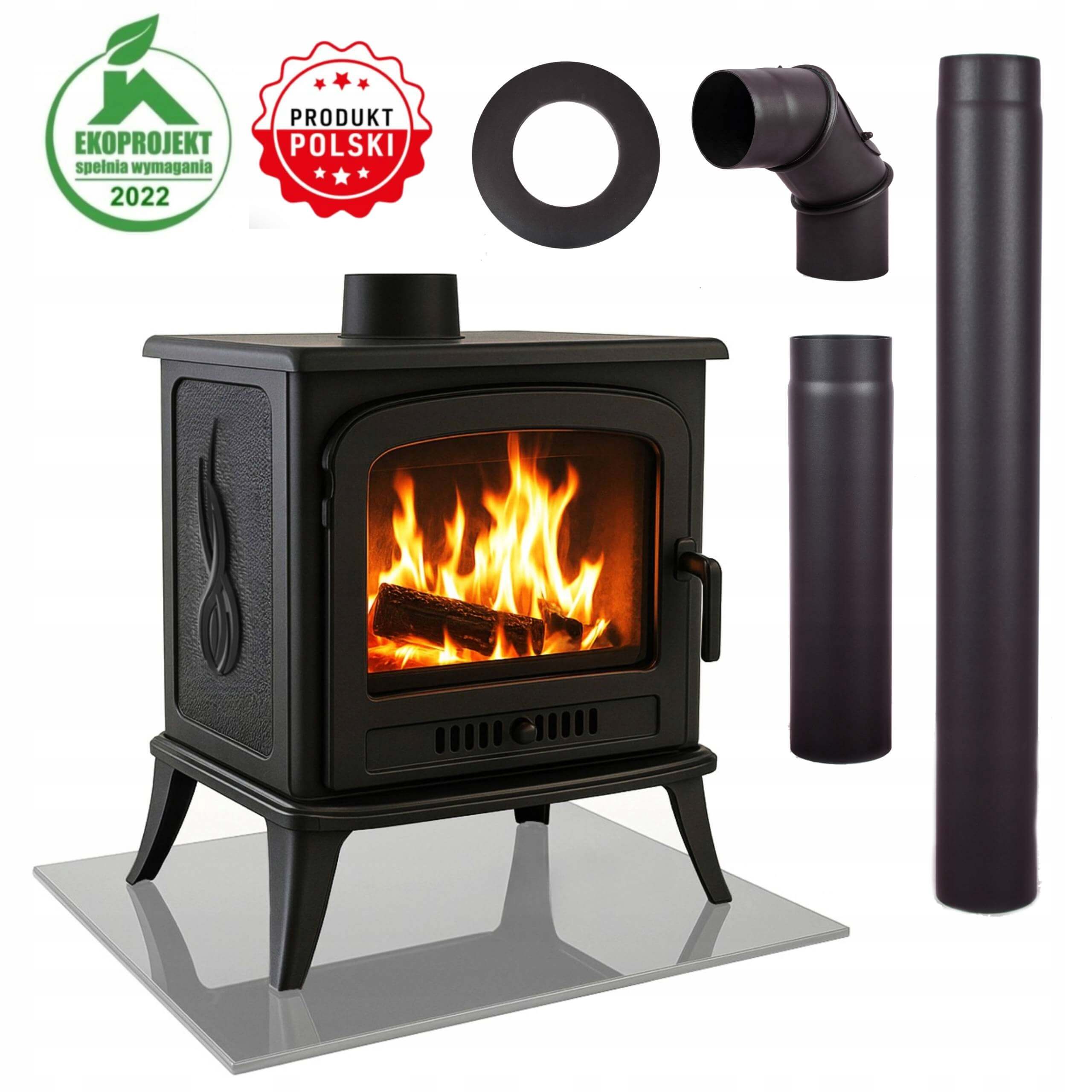 Piec żeliwny wolnostojący kominek koza K7 + akcesoria – 5 kW, Ecodesign 2022