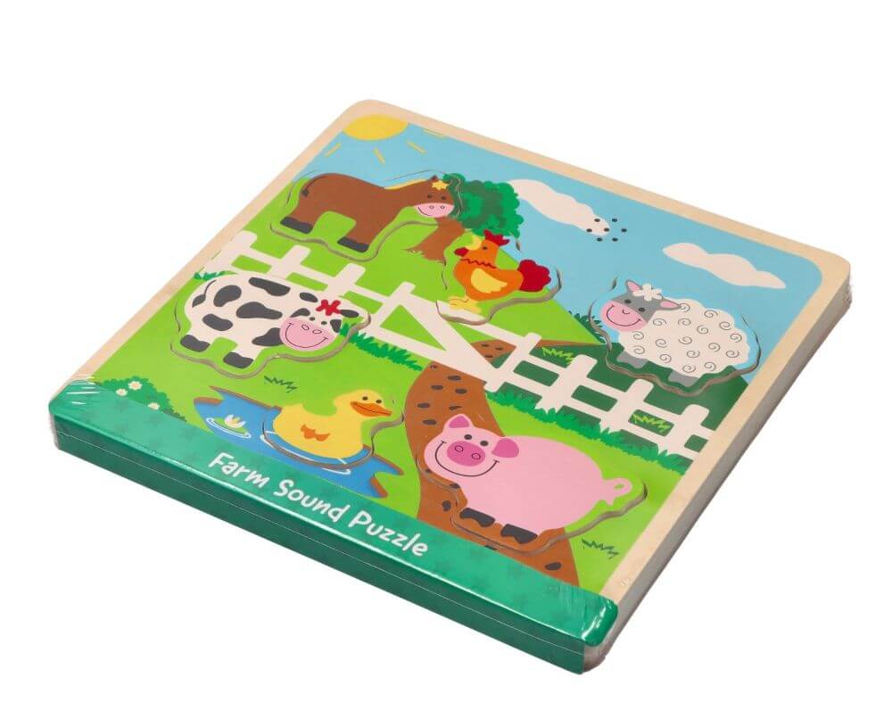 Drewniana układanka dźwiękowa puzzle muzyczne Farma Lelin 