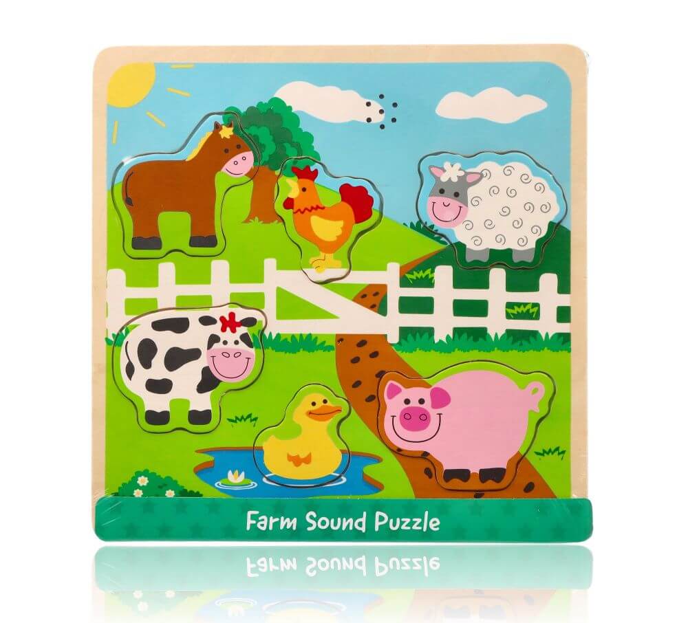 Drewniana układanka dźwiękowa puzzle muzyczne Farma Lelin