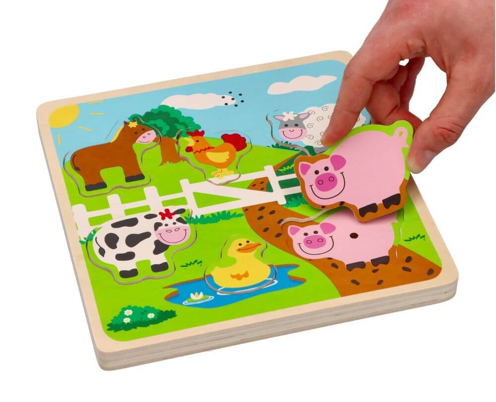 Drewniana układanka dźwiękowa puzzle muzyczne Farma Lelin