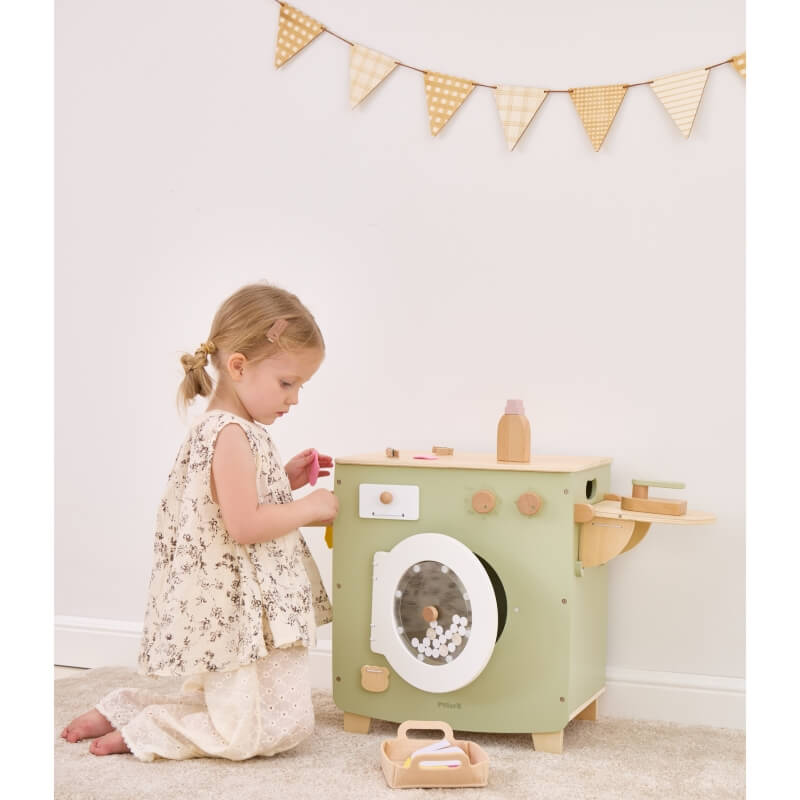 Pralka zabawka dla dzieci drewniana bogate wyposażenie 