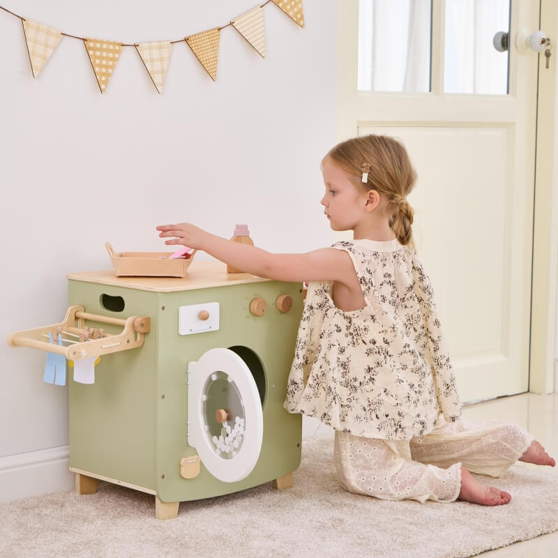 Pralka zabawka dla dzieci drewniana bogate wyposażenie 
