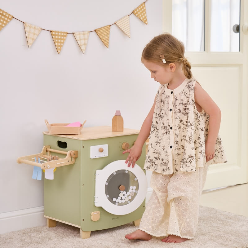 Pralka zabawka dla dzieci drewniana bogate wyposażenie 