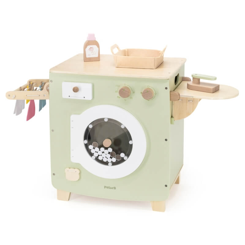 Pralka zabawka dla dzieci drewniana bogate wyposażenie 