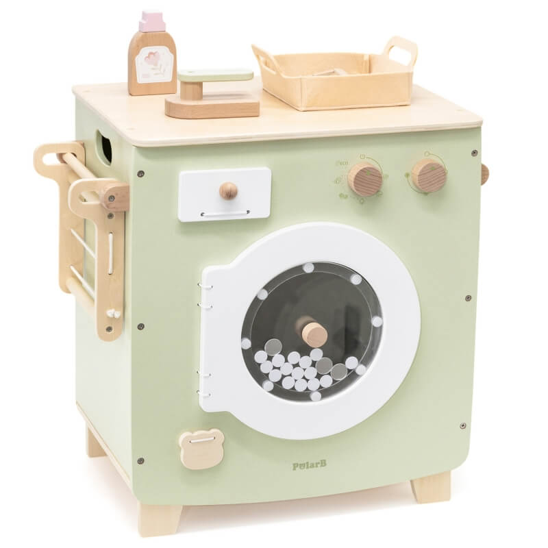 Pralka zabawka dla dzieci drewniana bogate wyposażenie 