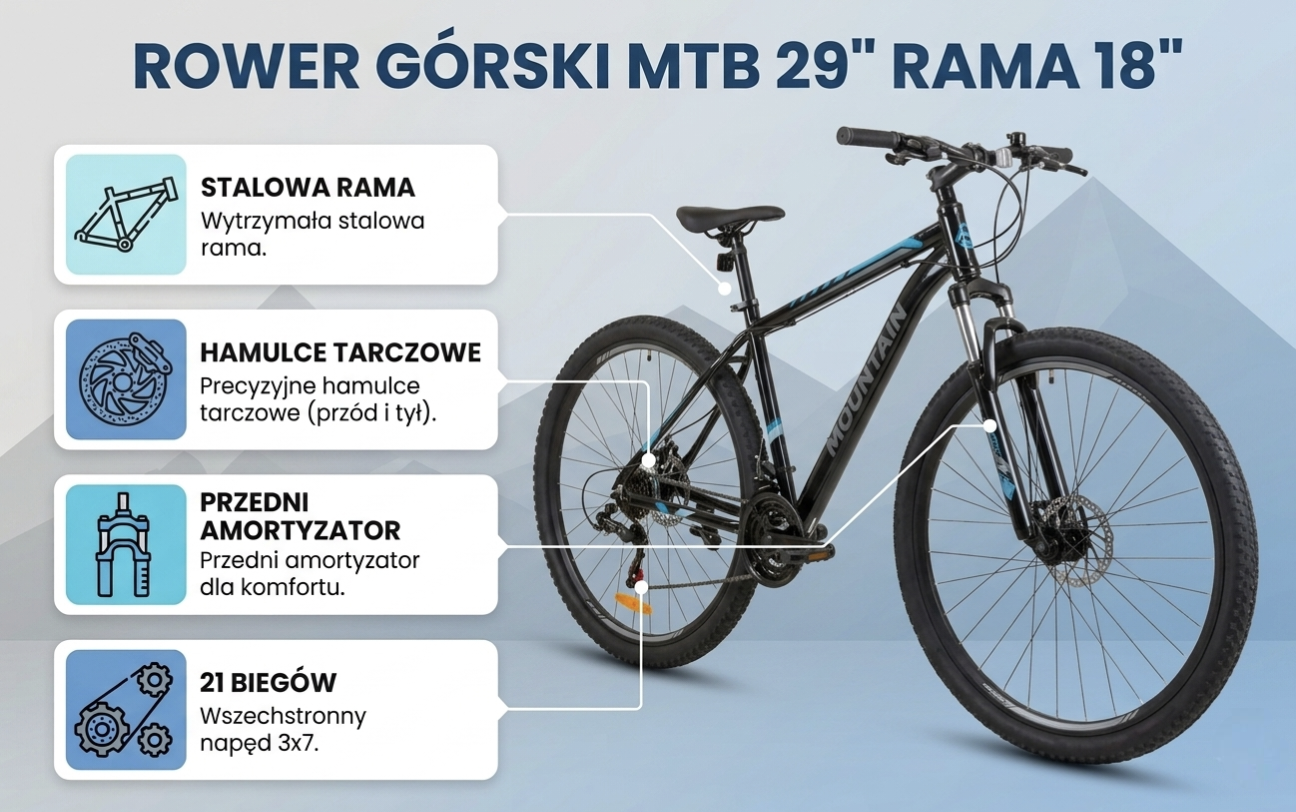 Rower Górski MTB Męski Koła 29 cali Czarno-Niebieski