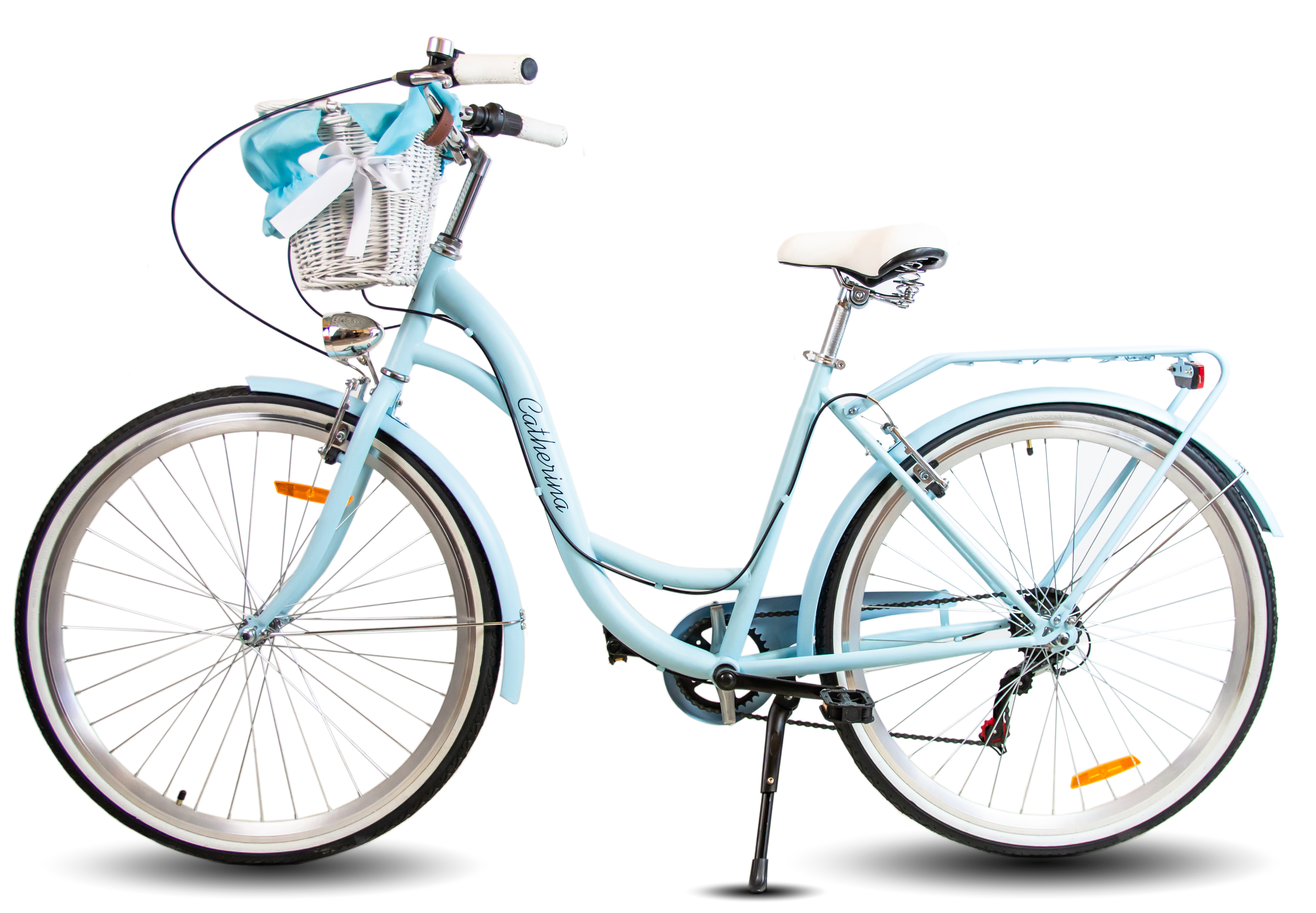 Rower Miejski Damski Catherina błękitny akcesoria