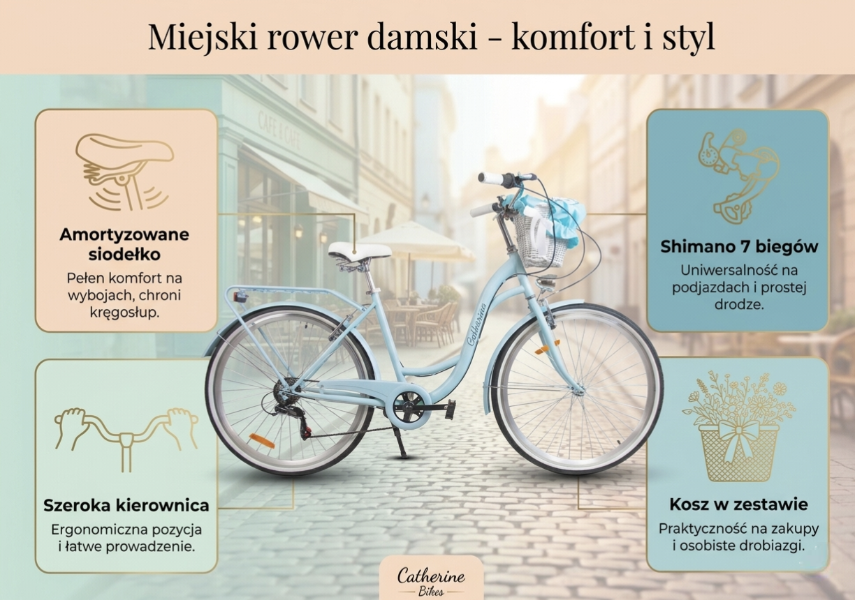 Rower Miejski Damski Catherina błękitny – komfort, styl i niezawodność każdego dnia