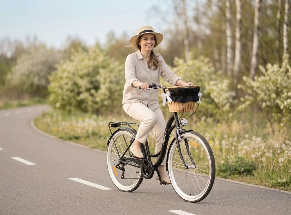 Rower Miejski Damski Catherina Czarny w plenerze