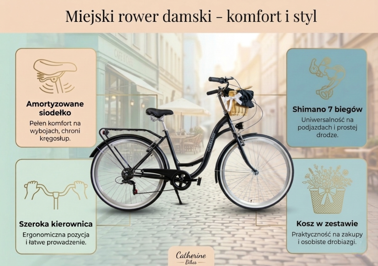 Rower Miejski Damski Catherina Czarny – komfort, styl i niezawodność każdego dnia