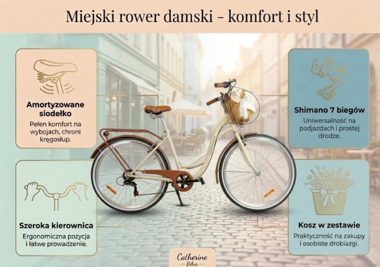 Rower Miejski Damski Catherina Kremowy – komfort, styl i niezawodność każdego dnia