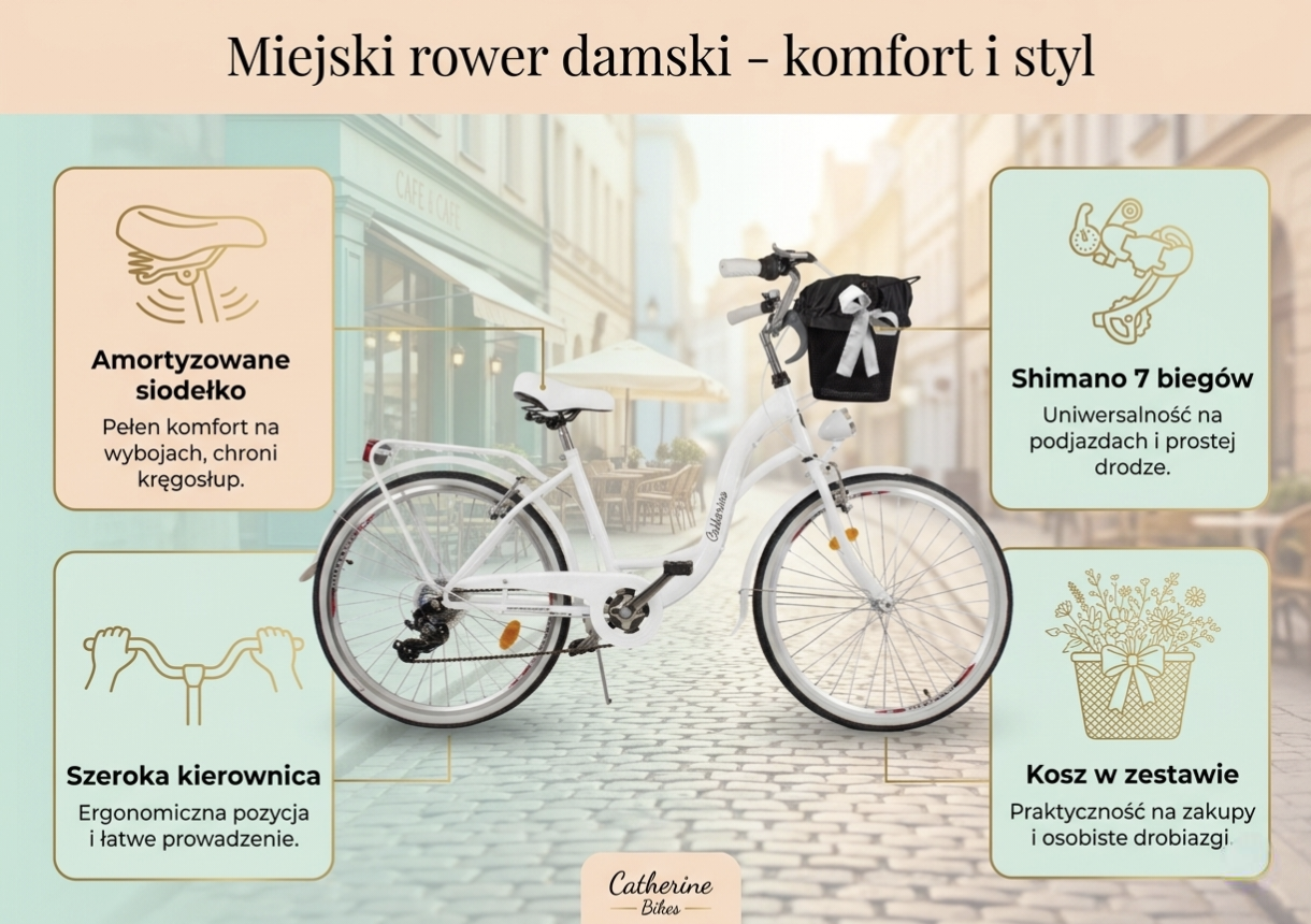 Rower Miejski Damski Catherina biały – komfort, styl i niezawodność każdego dnia