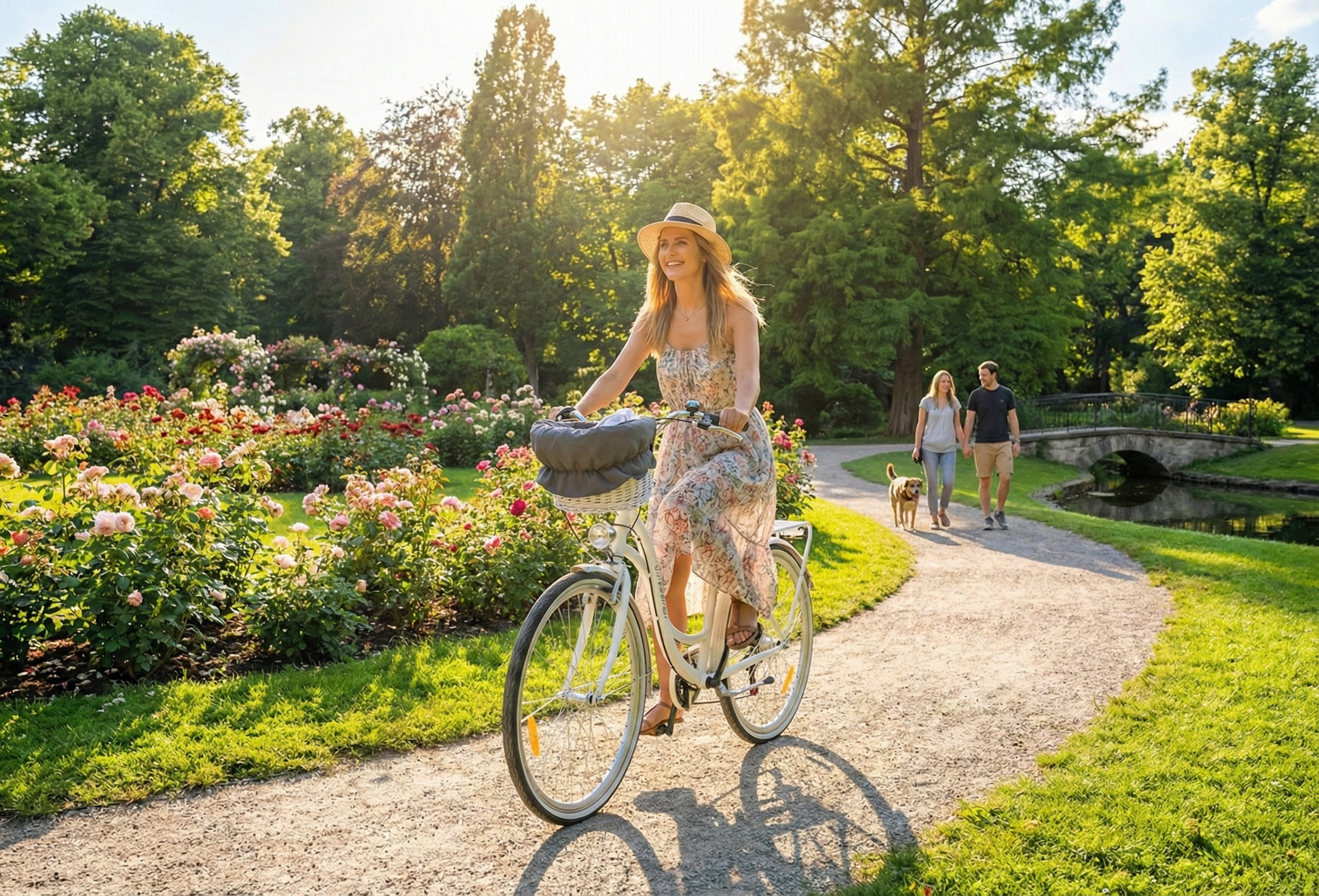 Rower Miejski Damski Catherina biały w plenerze