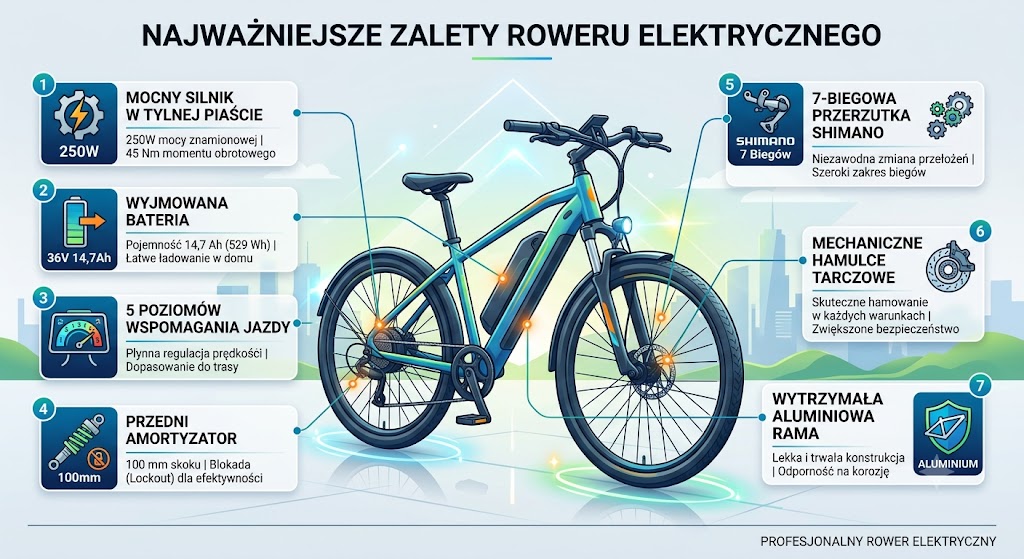 Rower Elektryczny Górski GRUNDIG E-MTB HT 27.5 cala z profilu