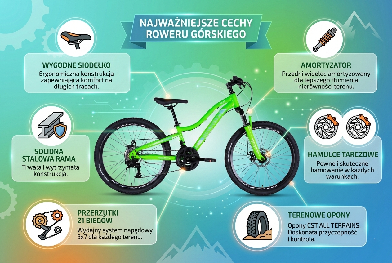 Rower dziecięcy 24 cale z amortyzacją i hamulcami tarczowymi – zielony