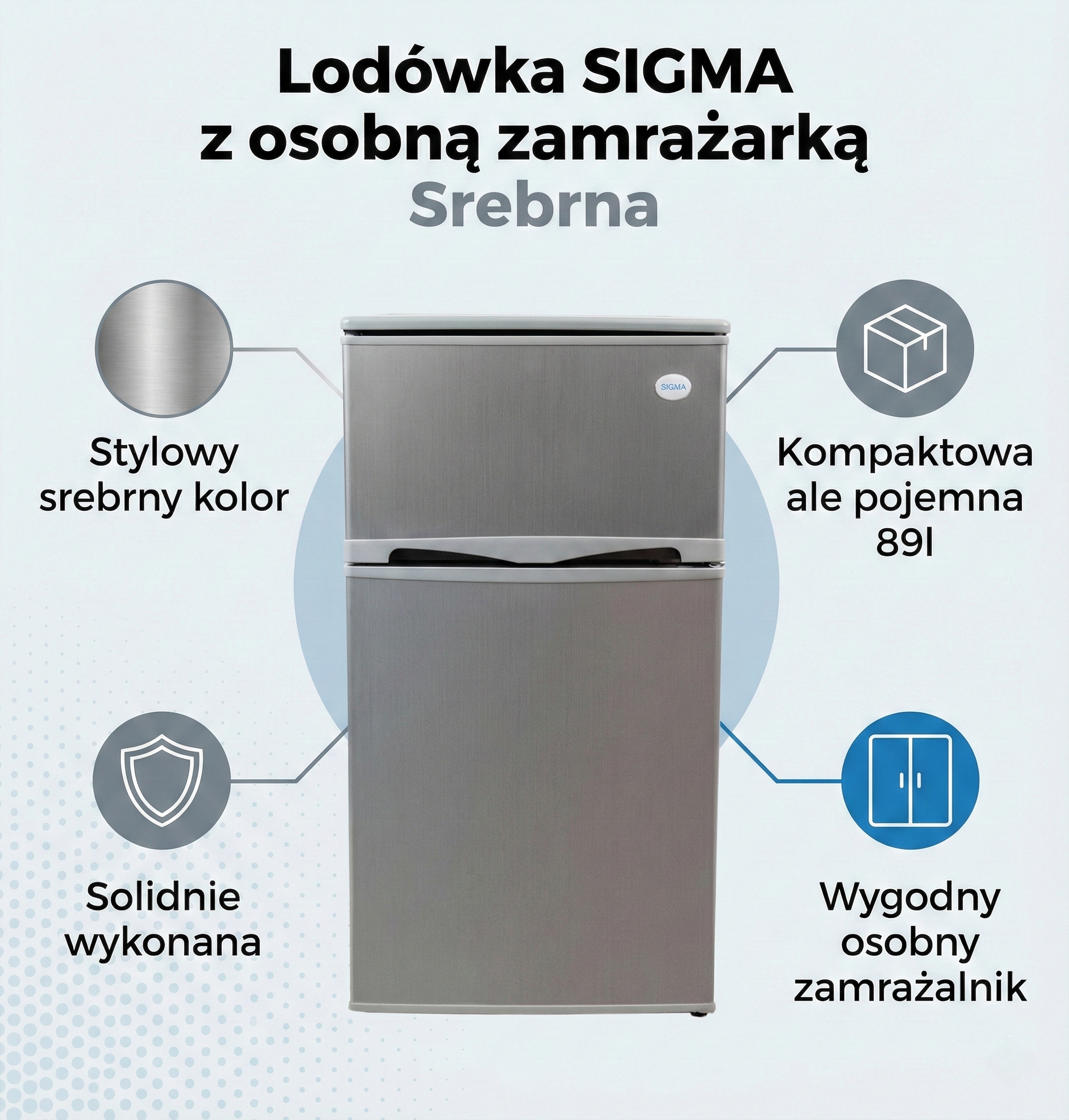 Srebrna lodówka Sigma BCD-96ix 89L Inox